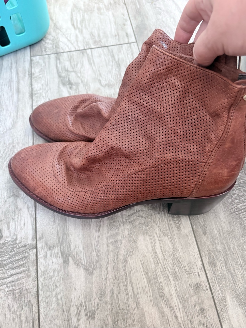 Isola Perforated Chestnut Brown Leather Ankle Booties